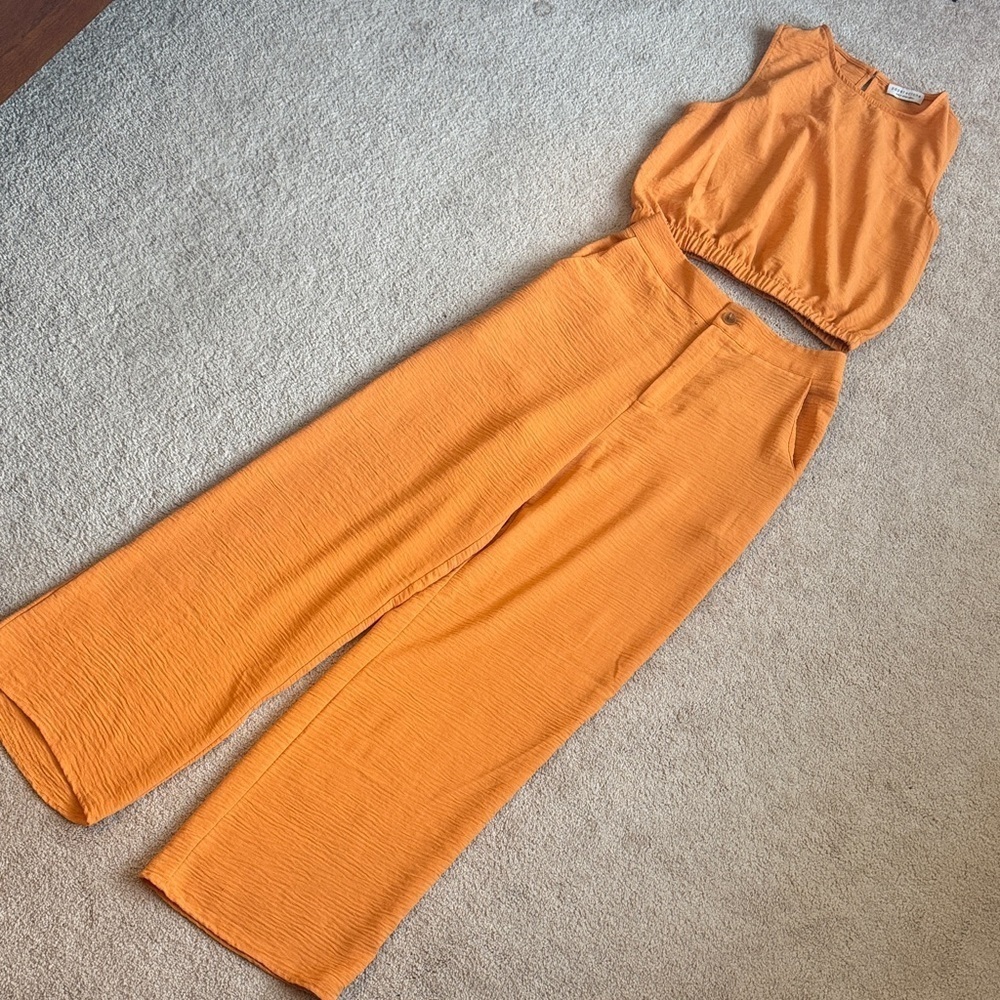 Orange Sleeveless Top and Pants Set